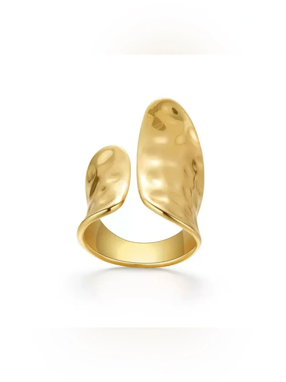 Gold Open Wrap Hammered Texture Statement Ring Adjustable